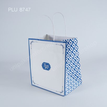 ถุงกระดาษหูสีขาวพิมพ์ลายคราม Size 13.5x19.5x22 cm
