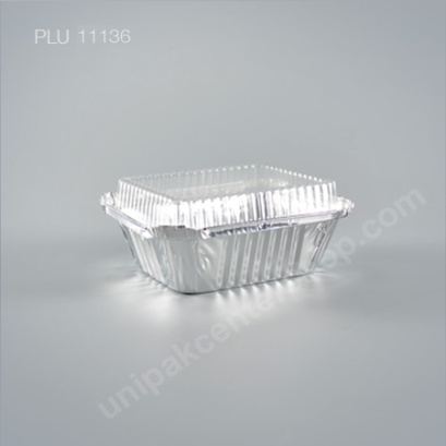 ถาดฟอยล์ สี่เหลี่ยมผืนผ้า-L - ไซส์ใหญ่ 4.2x5.2x4cm Silver (Large Rectangle Foil Tray) (SS) 4006 +ฝา