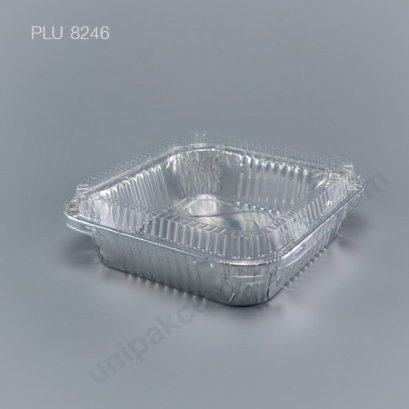 ถาดฟอยล์ สี่เหลี่ยม-L - ไซส์ใหญ่ 16.5x16.5x6.5cm Silver + ฝา (Large Square Foil Tray) NO.4483