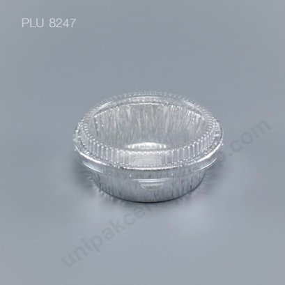 ถาดฟอยล์ กลม-M - ไซส์กลาง 4.5x11x8.5cm Silver + ฝา (Medium Round Foil Tray) NO.3387