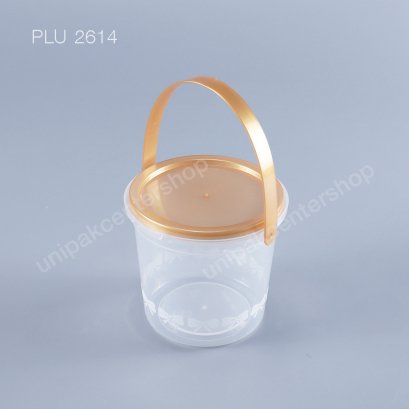ถังลายโบว์เล็ก PP 280 ml + ฝาสีทอง PP + หูหิ้ว
