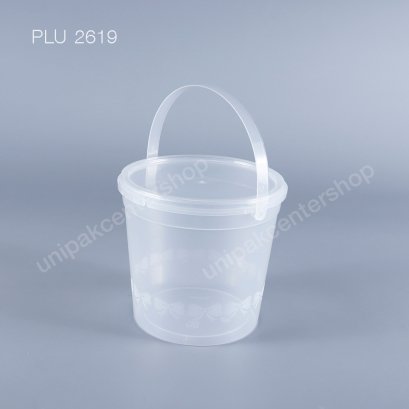 ถังลายโบว์กลาง PP ใส 1000 ml + ฝาใส PP + หูหิ้ว