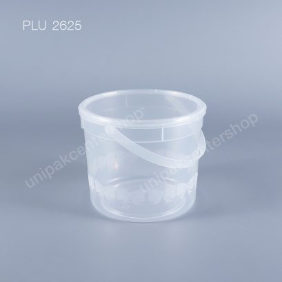 ถังลายโบว์ใหญ่ PP ใส 1500 ml + ฝาใส PP + หูหิ้ว