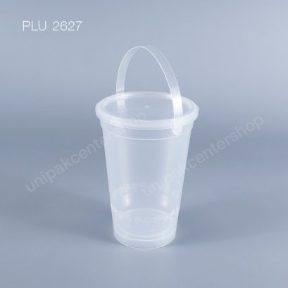 ถังทรงแก้วน้ำลายโบว์ PP ใส 22 oz + ฝาใส PP + หูหิ้ว