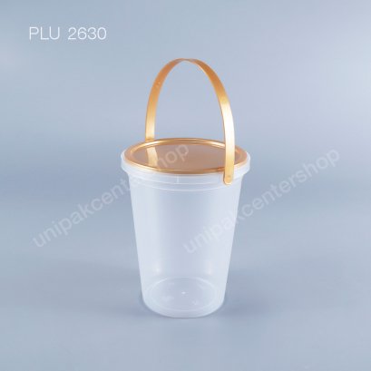 ถัง BIG CUP  PP ใส 30 oz + ฝาสีทอง PP + หูหิ้ว