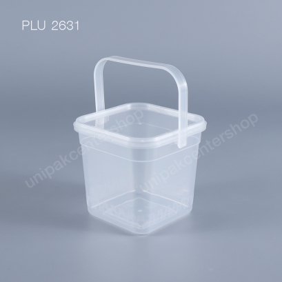 ถังสี่เหลี่ยมใส่อาหาร PP ใส 480 ml + ฝา PP ใส + หูหิ้ว