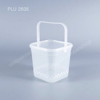 ถังสี่เหลี่ยมใส่อาหาร PP ใส 1000 ml + ฝา PP ใส + หูหิ้ว