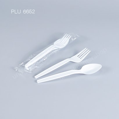 ช้อน+ส้อม 6 นิ้ว PS ขาว (แพ็คคู่ใส่ซอง)