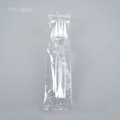 ช้อน+ส้อม PS ใส 6&quot; (แพ็คคู่ใส่ซอง)