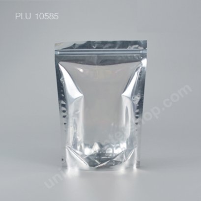 ถุงซิปล็อคหน้าใส หลังฟอยล์เงิน 18 x 26 cm ก้น 4 cm