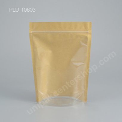 ถุงซิปล็อคหน้าใสหลังคราฟ 18 x 26 cm ก้น 4 cm