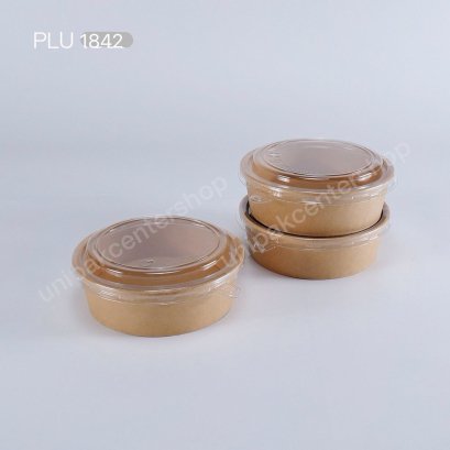 ถ้วยอาหารกระดาษคราฟท์กลม (XS) 500 ml + ฝา PET ใส