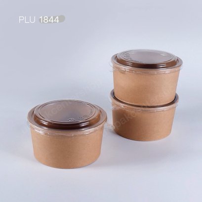 ถ้วยอาหารกระดาษคราฟท์กลม (M) 1000 ml + ฝา PET ใส