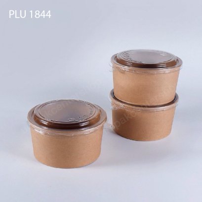 ถ้วยอาหารกระดาษคราฟท์กลม (M) 1000 ml + ฝา PET ใส