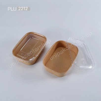 กล่องอาหารกระดาษคราฟท์ ทรงรี 500 ml + ฝา PET ใส cb-g6-101