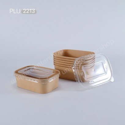 กล่องอาหารกระดาษคราฟท์ทรงรี 750 ml + ฝา PET ใส CB-G6-102