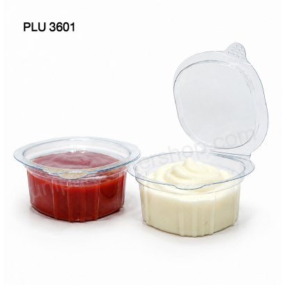 กระปุกน้ำจิ้มเหลี่ยม, 1 oz  PET ใส ฝาในตัว (epp)