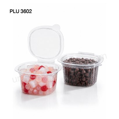 กระปุกน้ำจิ้มเหลี่ยม, 2 oz  PET ใส ฝาในตัว (epp)