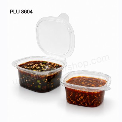 กระปุกน้ำจิ้มเหลี่ยมเรียบ, 1 oz  PET ใส ฝาในตัว(ST)