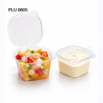 กระปุกน้ำจิ้มเหลี่ยมเรียบ, 2 oz  PET ใส ฝาในตัว(ST)