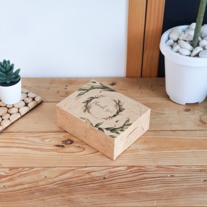 กล่องกระดาษสแน็คสี่เหลี่ยมผืนผ้า ลายใบไม้เขียว