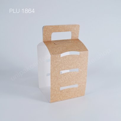 ที่หิ้วปิ่นโตกระดาษพิมพ์สีคราฟท์ สำหรับซ้อนถ้วยกระดาษ 3 ชั้น