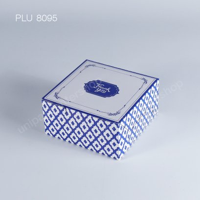 กล่องกระดาษสี่เหลี่ยมจตุรัสพิมพ์ลายคราม Snack Box  Size 12.7x12.7x6.5cm