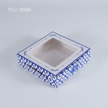 กล่องกระดาษเบเกอรี่พิมพ์ลายคราม เจาะหน้าต่าง Size 15x15x4 cm