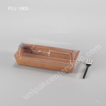 กล่องกระดาษเค้ก ผืนผ้าคราฟท์ ส้อมข้าง + ฝา PET