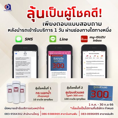 กิจกรรมตอบแบบสอบถามความพึงพอใจ หลังนำรถเข้ารับบริการ ลุ้นเป็นผู้โชคดี!