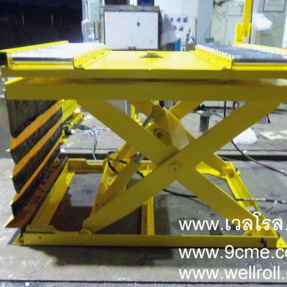 โต๊ะยก-หมุน พร้อมรางลูกกลิ้ง (table lifter with free roller conveyor on turntable)