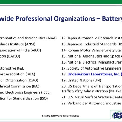 Worldwide professional organizations —Battery standards