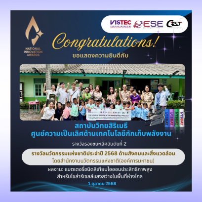 รางวัลนวัตกรรมแห่งชาติ ด้านสังคมและสิ่งแวดล้อม  ประเภทองค์กรไม่แสวงหาผลกำไร ในการประกวด รางวัลนวัตกรรมแห่งชาติ ประจำปี 2568