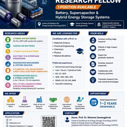 Postdoctoral Research Position (1 Position) Battery, Supercapacitor, and Hybrid Energy Storage Systems