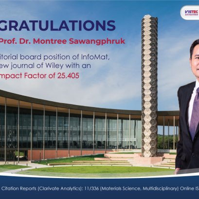 Congratuations !! to Assoc. Prof. Dr. Montree Sawangphruk for his editorial board position of InfoMat, a new journal of Wiley with an Impact Factor of 25.405 2020 Journal Citation Reports (Clarivate Analytics): 11/336 (Materials Science, Multidisciplinary
