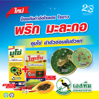 ป้องกันกำจัดไรแดง ไรขาว คุมไข่ ฆ่าตัวอ่อนยันตัวแก่ ไซเซ็น + มูโซ่