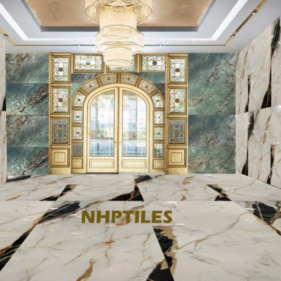 60x120 กระเบื้องสีเขียว vs  ลายหินอ่อนขาว