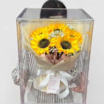 Artificial Flowers - Sunflower in AcrylicBox