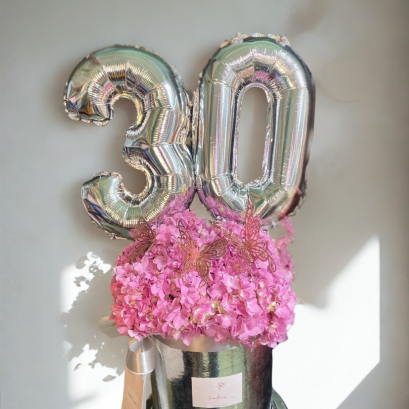 Pink Hydrangea Box with Numbers **can customize number