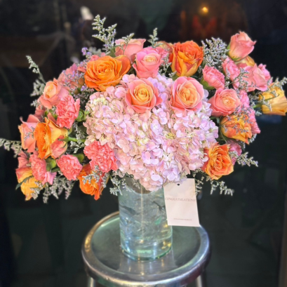 Ombre Orange Mix Roses Flower Vase