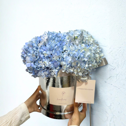 Baby Blue Hydrangea Silver FlowerBox