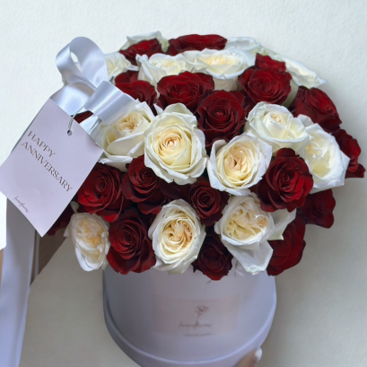 40 Red and White Roses Flower Box