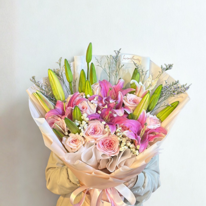 Lily Rose Flower Bouquet - Pink Tone
