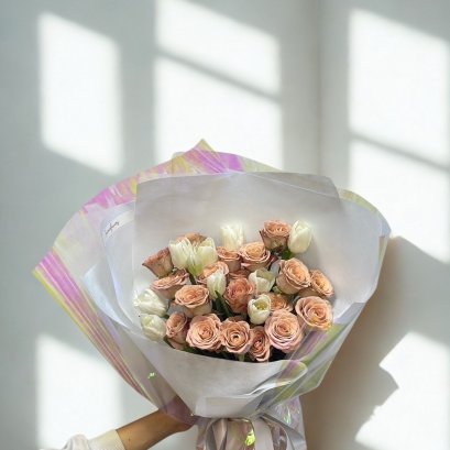 Coffee Roses Tulips Flower Bouquet