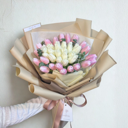 40 Tulips Pink and White Shading Bouquet