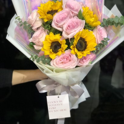 Sunflower with Pink Rose