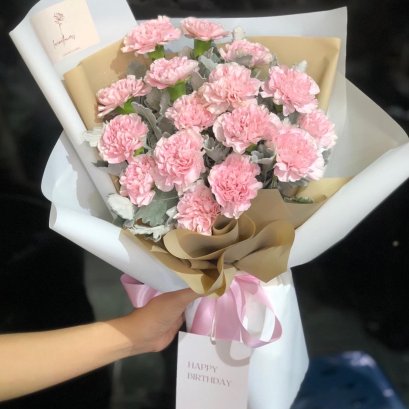 Pink Carnation with Snowleaves