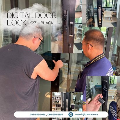 การติดตั้งกลอนประตูดิจิตอล แบบบานเลื่อนชนกลาง เฟรมมีเนียม : โครงการรินทองบางชุมโถ 3 
