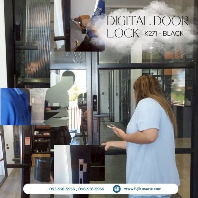 การติดตั้งกลอนประตูดิจิตอล แบบบานสวิง ประตูกระจกเฟรมมีเนียม : บริษัท พี.ณัฐ. กรุ๊ป จำกัด