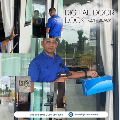 การติดตั้งกลอนประตูดิจิตอล แบบบานเลื่อนชนข้าง เฟรมมีเนียม : โครงการสุขสมบูรณ์บางไผ่